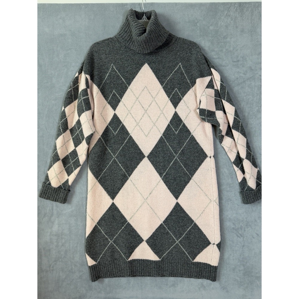 Bloomingdale's Women's Lambswool Argyle Tunic Turtleneck Sweater Size Large